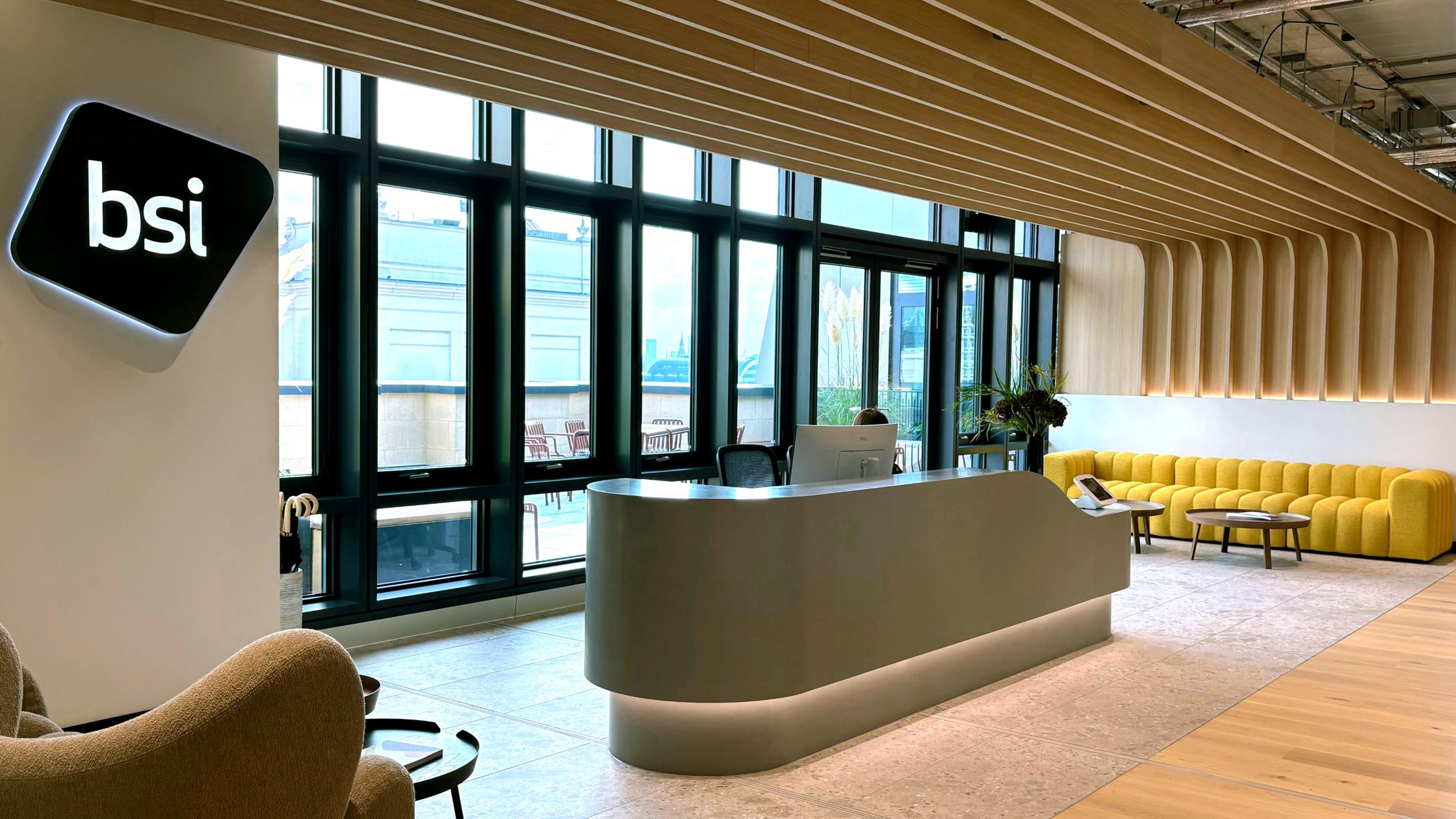 office reception inside BSI Headquarters.